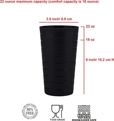 Miniatura 2 de KX-WARE Mixed Drinkware - Juego de 12 vasos de plástico de 22 onzas, vasos para beber, tazas de fiesta, vasos de té helado, color negro