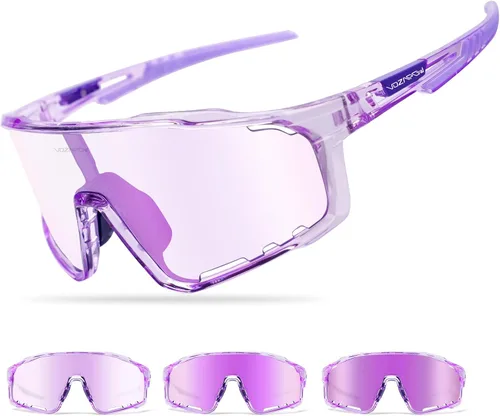 Photochromic Cycling Glasses for Men Women, UV400 Sports Sunglasses for MTB, Riding, Running, Fishing, Baseball A3 morado