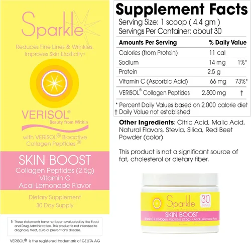 Miniatura 7 de Sparkle Skin Boost Acai Lemonade (paquete de 3) Verisol Péptidos de Colágeno Proteína en Polvo Vitamina C Suplemento Bebida