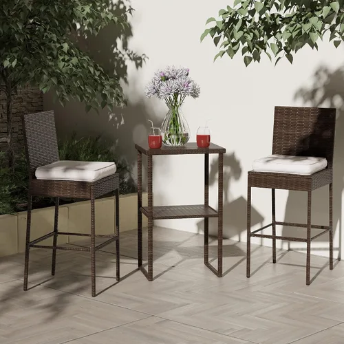 Miniatura 4 de Sundale Outdoor Juego de 4 taburetes de bar de 30 pulgadas de altura de asiento, taburetes de mimbre para patio con respaldo, silla de ratán marrón