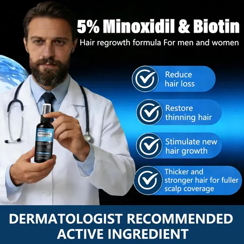 Miniatura 3 de 5% de minoxidil para hombres y mujeres, suero de tratamientos de pérdida de cabello con biotina batana y romero, spray de crecimiento del cabello
