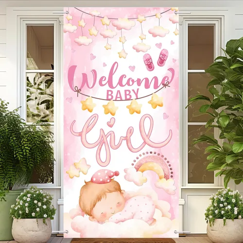 Miniatura 5 de Cartel de bienvenida para puerta de bebé, decoración de baby shower para niñas, letrero de puerta, fondo de fotografía de fiesta de revelación