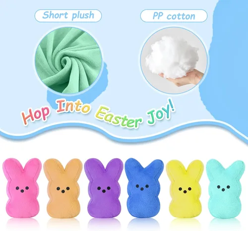 Miniatura 7 de vizethru 6 juguetes de peluche de conejo de Pascua, juguetes de relleno de cesta de Pascua para niños, animales de peluche de conejo, regalos