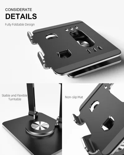 Miniatura 6 de Soporte para Tablet con Base Giratoria de 360° de Aluminio Ajustable de Doble Varilla para Todos los iPad de 5.8-12.9”, Samsung, Teléfono Tablet