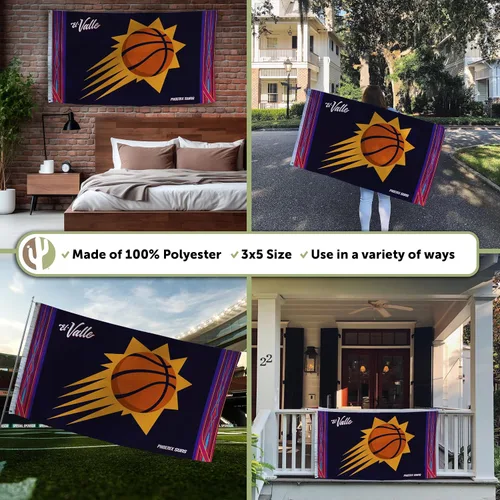 Miniatura 3 de Desert Cactus Bandera de los Phoenix Suns NBA 100% poliéster para interiores y exteriores, 3 x 5 pies, banderas del equipo de la Asociación Nacional