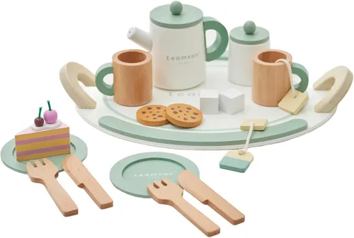 Teamson Kids Little Chef Frankfurt - Juego de accesorios de madera para fiesta de té, 20 piezas, con comida y tazas