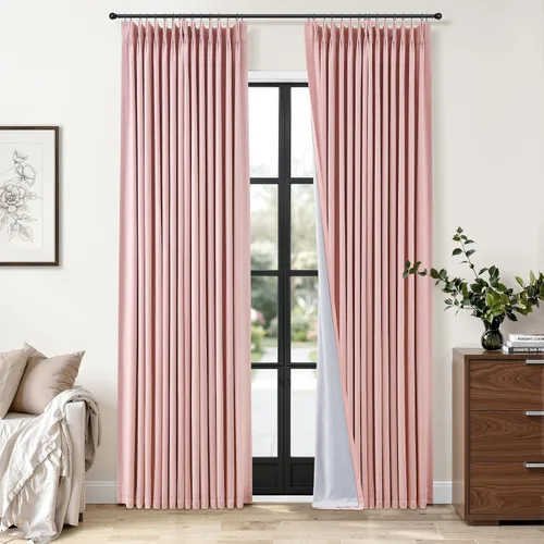 Miniatura 28 de Cortinas opacas plisadas de lino beige y blanco de 90 pulgadas de largo para dormitorio o sala de estar, juego de 2 paneles, oscurecimiento