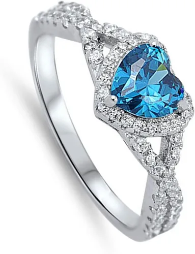 Miniatura 2 de Anillo de compromiso de plata esterlina con diseño de corazón y halo
