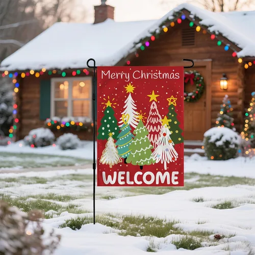 Miniatura 3 de Decoraciones de Navidad para exteriores – Bandera de jardín de bienvenida para árbol de Navidad Suministros de decoración de fiesta de Navidad Rojo