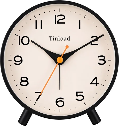 Miniatura 11 de Tinload Reloj despertador analógico retro antiguo de 4.5 pulgadas, funciona con pilas, pequeño reloj silencioso de mesita de noche, iluminado bajo