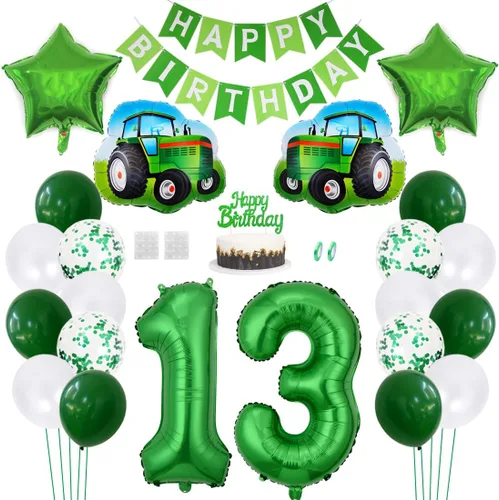 Daimay 23 piezas de decoración de cumpleaños de tractor verde granja, suministros para fiestas, pancarta de feliz cumpleaños, globo de granero de