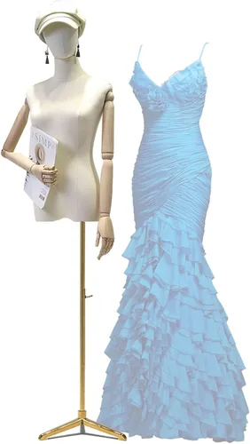 Female Mannequin Torso Dress Form, Adjustable 55”-83” Height Body with Metal Tripod Stand, Sewing for Jewelry Display Adjustable Height(Gold)