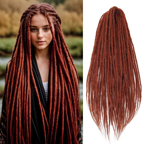 Miniatura 21 de 20 hebras de 24 pulgadas, extensiones de rastas color burdeos, rastas de cabello de ganchillo para mujer, hechas a mano, suaves, trenzas de cabello