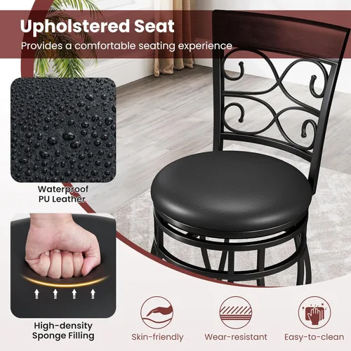 Miniatura 4 de GOFLAME Juego de 4 taburetes de bar giratorios de 26 pulgadas de altura de mostrador con asiento tapizado de piel sintética, respaldo ergonómico