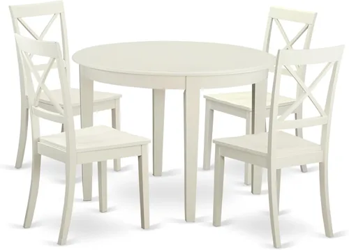 Miniatura 8 de East West Furniture BOST5-CAP-C - Juego de comedor de 5 piezas para 4 personas, incluye una mesa de cocina redonda y 4 sillas de comedor de tela