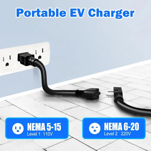 Miniatura 3 de Cargador EV Nivel 1 Nivel 2 16 Amp 110-240 V, Cable de 17 pies, Cargador Eléctrico Portátil para Vehículos con NEMA5-15P y Enchufe 6-20 Compatible
