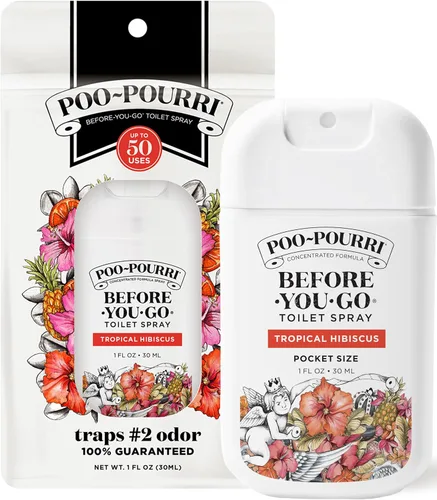 Poo-Pourri Before-You-Go - Aerosol para inodoro de bolsillo, esenciales de viaje, hibisco tropical, 1 onza líquida, hasta 50 usos, desodorante de