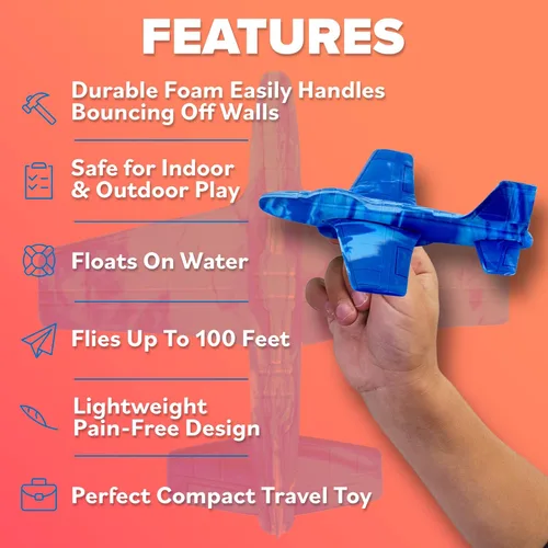 Miniatura 4 de Avión de Juguete Aviones de Espuma para Niños - Mejores Rellenos de Calcetín para Niños y Niñas - Aviones de Fácil Lanzamiento - Idea de Regalo Azul