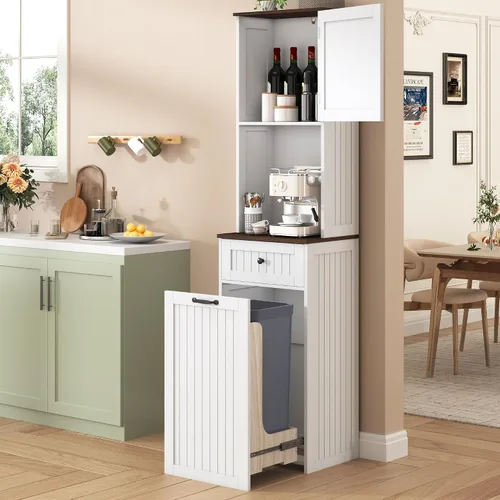 Miniatura 8 de Gitua - Gabinete de basura basculante independiente, gabinete de cocina a prueba de mascotas con cesta de lavandería y tabla de cortar, estación