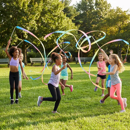 Miniatura 2 de YGEOMER 2 varillas bailarinas de cinta de seda 100% pura para niños, cinta de gimnasia y serpentinas arcoíris pastel para baile de maypole, fiesta