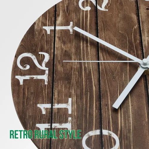 Miniatura 6 de Reloj de pared de 12 pulgadas de imitación de madera, silencioso, sin tictac, para interiores, reloj redondo marrón decorativo, rústico
