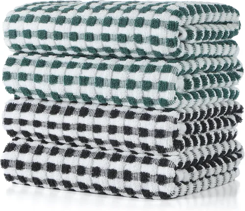Miniatura 12 de SALAS Paños de cocina de algodón para secar platos de cocina, toallas de cocina de rizo de celosía, paños de cocina altamente absorbentes con lazo