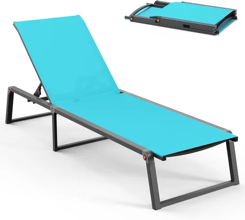 Miniatura 22 de Silla de Salón de Aluminio para Exterior, Sillas de Salón Plegables y sin Montaje para Patio y Piscina, Silla Reclinable de 5 Posiciones para Blanco