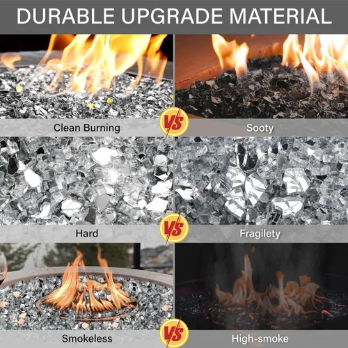 Miniatura 17 de NUPICK Vidrio de Fuego de 5 Libras, Vidrio Brillante para Fogata de 1/2 Pulgada, Roca de Vidrio Templado para Fogata para Propano o Gas Natural