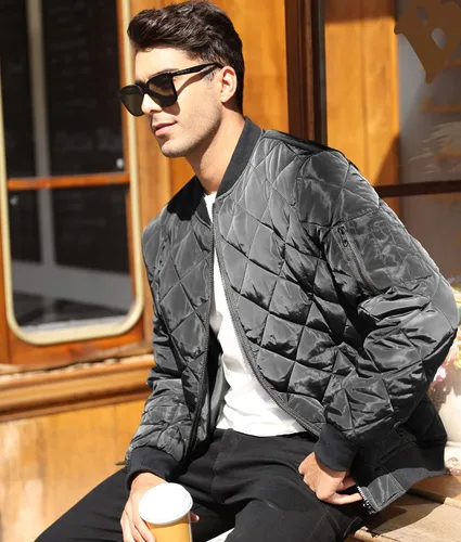 Miniatura 2 de Chaquetas de bombardero para hombre, acolchado de diamante, para otoño e invierno, abrigo ligero