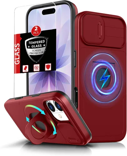 Miniatura 43 de Funda magnética para iPhone 11 Pro compatible con carga inalámbrica MagSafe, con 2 protectores de pantalla, anillo kickstand de 360° integrado +