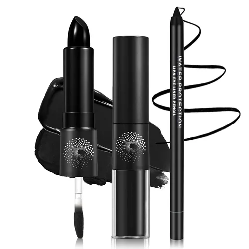 CAHIUYOA Juego de delineadores de labios negros mate, lápiz labial líquido de doble cabeza, brillo de labios de larga duración, a prueba de manchas,