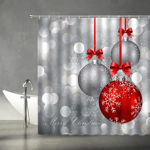 Miniatura 6 de Cortina de ducha de Feliz Navidad, bola de Navidad azul y plateada, brillante, impresa, feliz año nuevo, fiesta, juego de decoración de baño