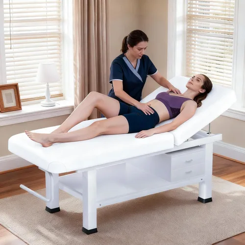 Miniatura 7 de Mesa de masaje estacionaria con espuma viscoelástica, mesa de tatuaje de masaje con altura ajustable, cama facial para esteticista, piel sintética