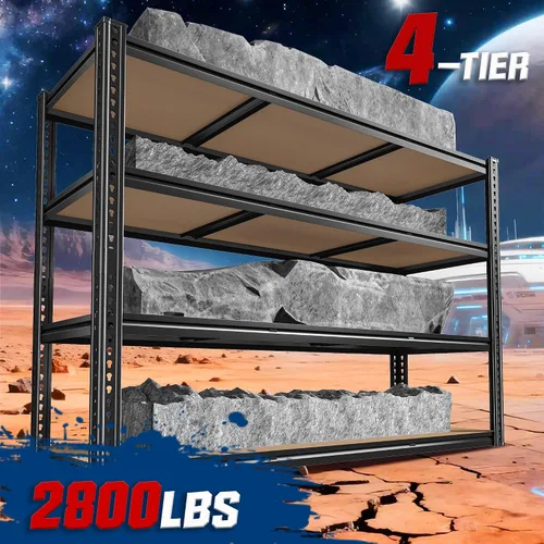 Miniatura 4 de ROOMFAVE Estantería de metal para garaje de 60 pulgadas de ancho, estantes de almacenamiento de 2800 libras, estantería ajustable de 4 niveles