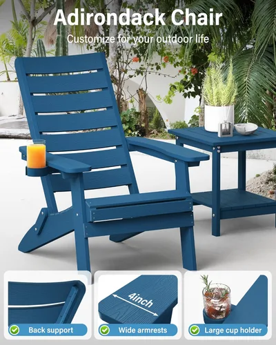 Miniatura 6 de YEFU Sillas Adirondack plegables para exteriores: silla de gran tamaño para hoguera resistente con respaldo de arco cómodo y soporte para tazas