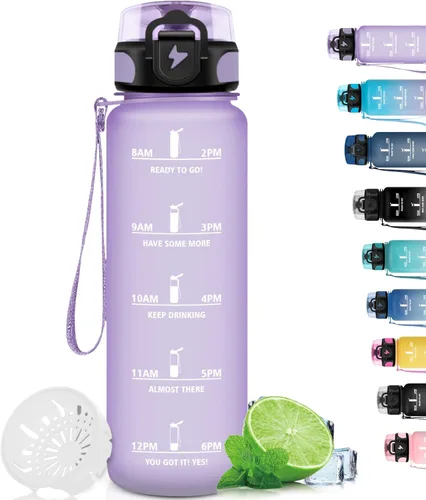Miniatura 58 de Botella de agua – 16.9 fl oz – Botella de agua para niños, botella de sorbete a prueba de fugas, botella deportiva con marcador de tiempo, botella