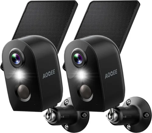 AOQEE Cámaras para seguridad del hogar, cámaras de seguridad WiFi de 2.4 GHz inalámbricas para exteriores, funciona con batería con panel solar,