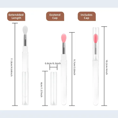 Miniatura 4 de Cepillo de labios de silicona, 4 varillas de brillo de labios rosa con tapa, cerdas de silicona suaves, 6 pulgadas de longitud, para brillo