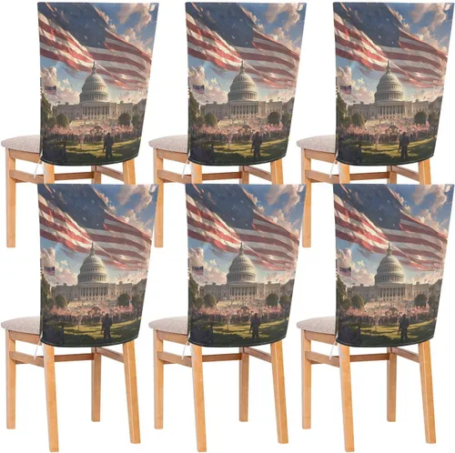 4th of July Independence Day White House Decorative Dorm Desk Chair Cover for Bedroom Anti-Dust Slip Cover protectores para sillas de comedor 6 Set