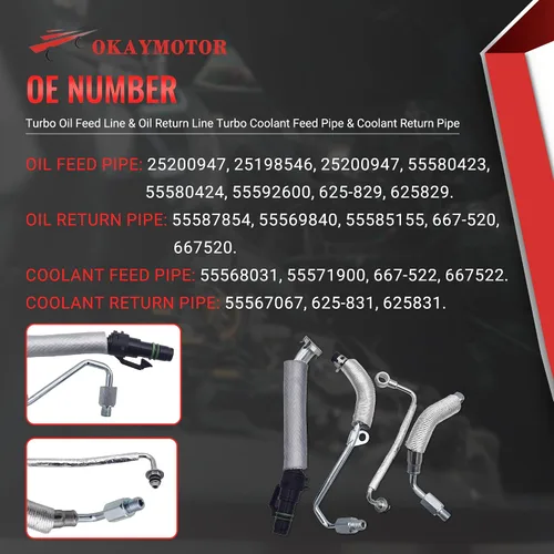 Miniatura 3 de OKAY MOTOR Línea de alimentación de aceite Turbo y línea de retorno de aceite Turbo Tubo de alimentación de refrigerante y tubo de retorno