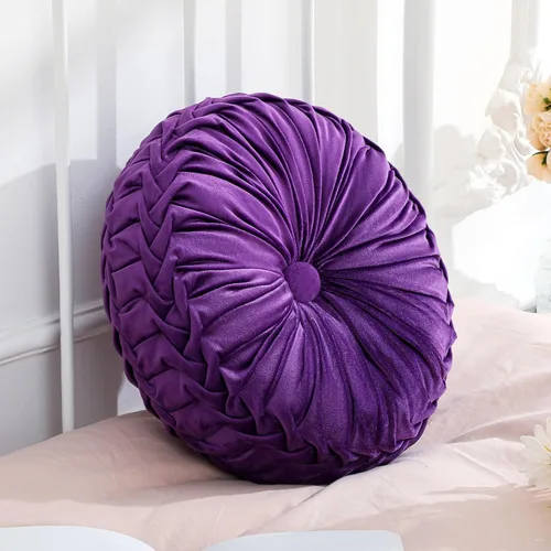 Miniatura 24 de Drydiet 3 Piezas Almohadas Redondas Decorativas de Terciopelo Plisado Almohadas de 15'' de Diámetro Acento Calabaza Boho Cojín de Silla para Sofá