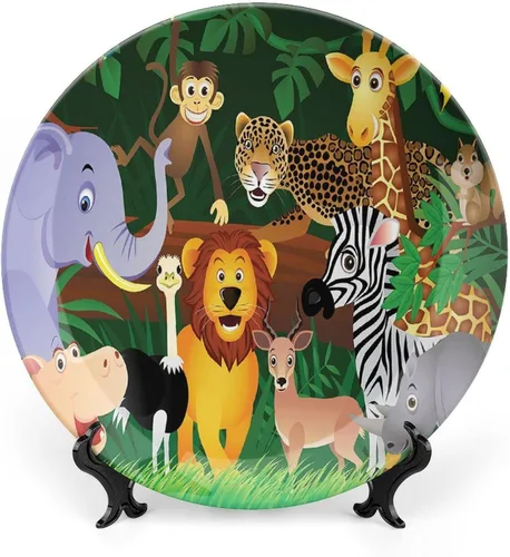 Plato decorativo de 6 pulgadas, manualidades de cerámica del zoológico, animales en la selva, placa de exhibición divertida para cenas, eventos de