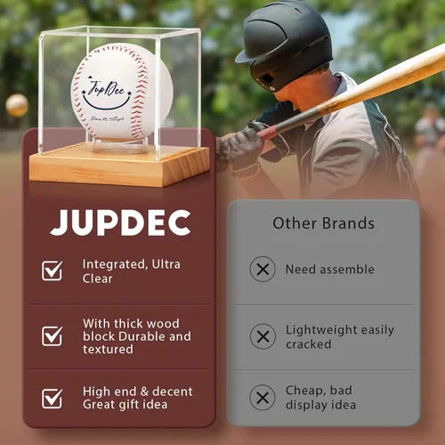 Miniatura 6 de Estuche de exhibición de béisbol, soporte de béisbol transparente con base de madera, caja de soporte de béisbol con autógrafo para pelota