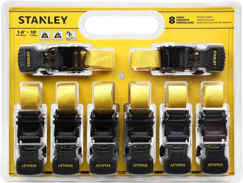 Miniatura 10 de STANLEY S10002 Correas de amarre de trinquete negras/amarillas de 1 pulgada x 10 pies - Carga de trabajo segura de 500 libras / Resistencia a