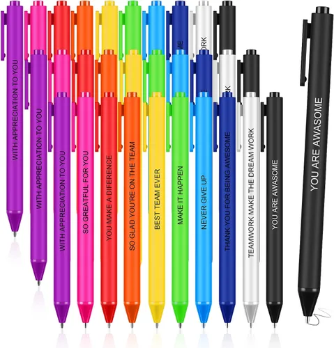 Geyee Paquete de 30 bolígrafos de agradecimiento a los empleados, divertidos bolígrafos inspiradores coloridos para oficina, cita motivacional,