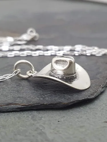 Miniatura 4 de Collar de plata de ley con dije 3D de vaquero vaquera y sombrero occidental, 18 pulgadas