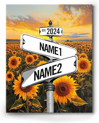 Miniatura 28 de Impresiones en lienzo personalizadas: letrero de calle Crossroads para parejas, arte de pared, nombres y fechas, regalo personalizado, impresión