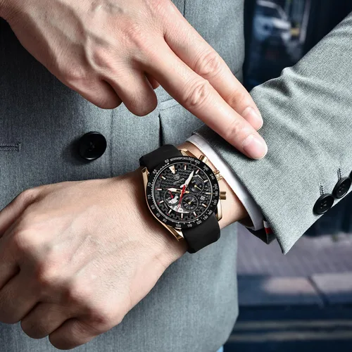 Miniatura 3 de BENYAR Fashion Men's Quartz Chronograph Waterproof Silicone Watches Business Casual Sport Design Wrist Watch for Men Perfect for Father Son Black