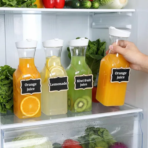 Miniatura 4 de Jucoan Paquete de 4 jarras de jugo de plástico de 1 litro con tapas para barra de mimosa, brunch, jarras de agua transparente con tapa abatible