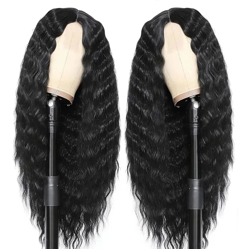 Miniatura 5 de FEEL ME Peluca rizada sintética de 28 pulgadas, pelucas largas de encaje de onda profunda para mujeres negras, cuero cabelludo sintético, rizos